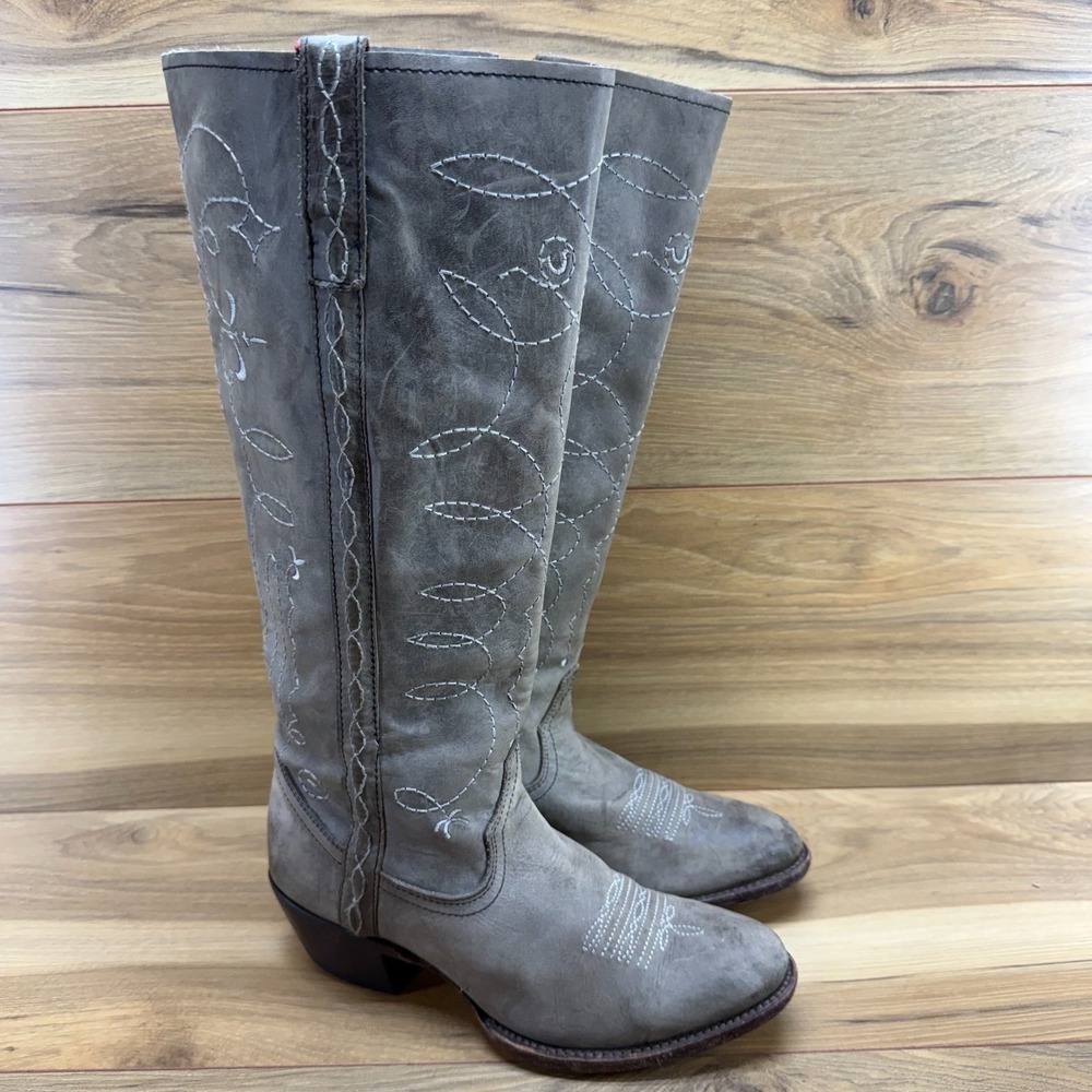 Charlie 1 Horse Tall Western‎ Zip Womens 7.5 B Gray Leather Zipper Cowgirl
